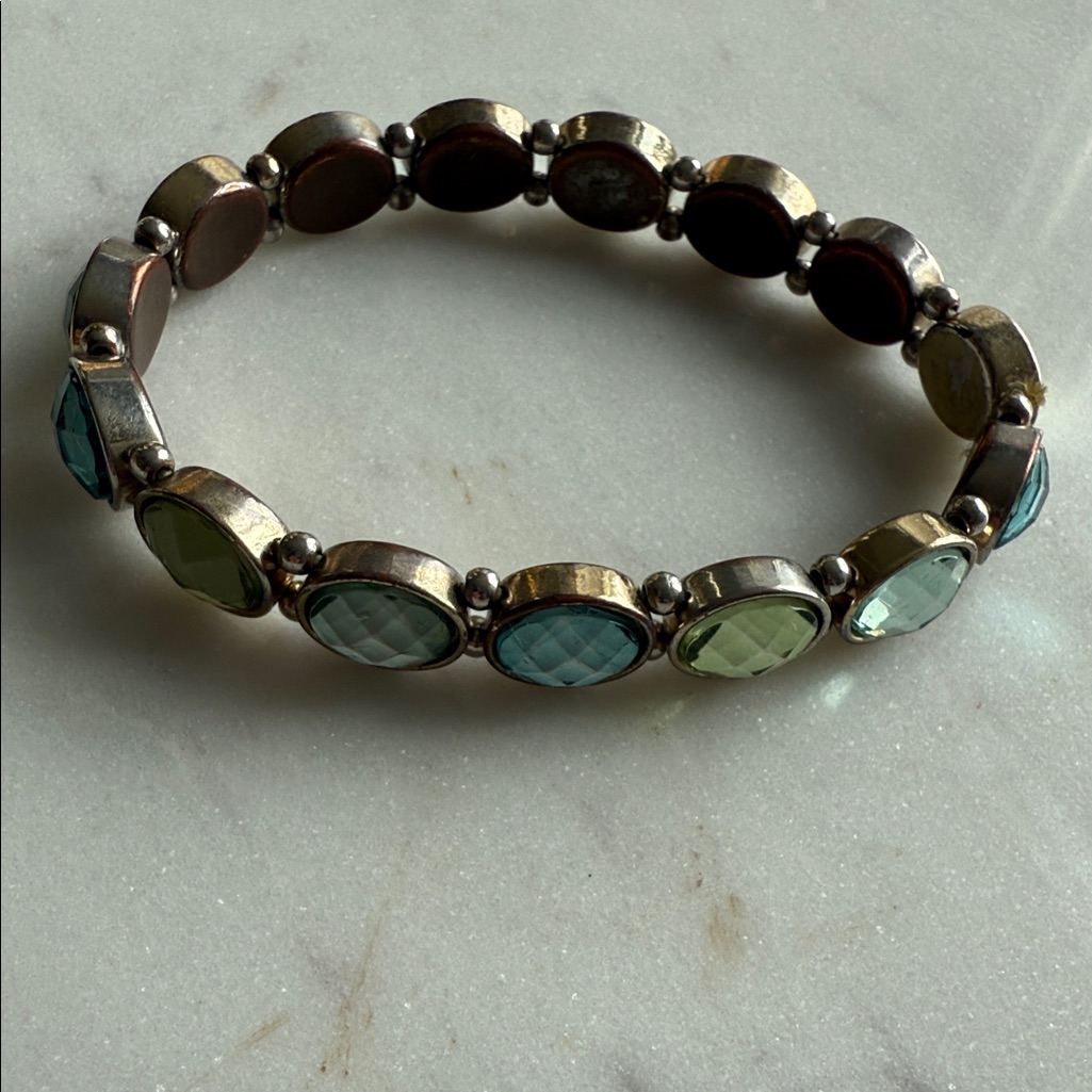 Vintage Chic Silver-Tone Bracelet With Blue And Green Accents